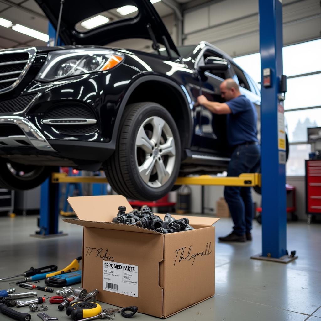 Car Undergoing Repair with Customer-Supplied Parts