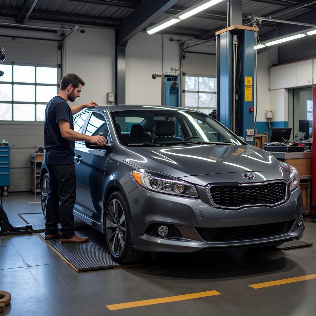 Car Undergoing Routine Maintenance Check at Service Centre