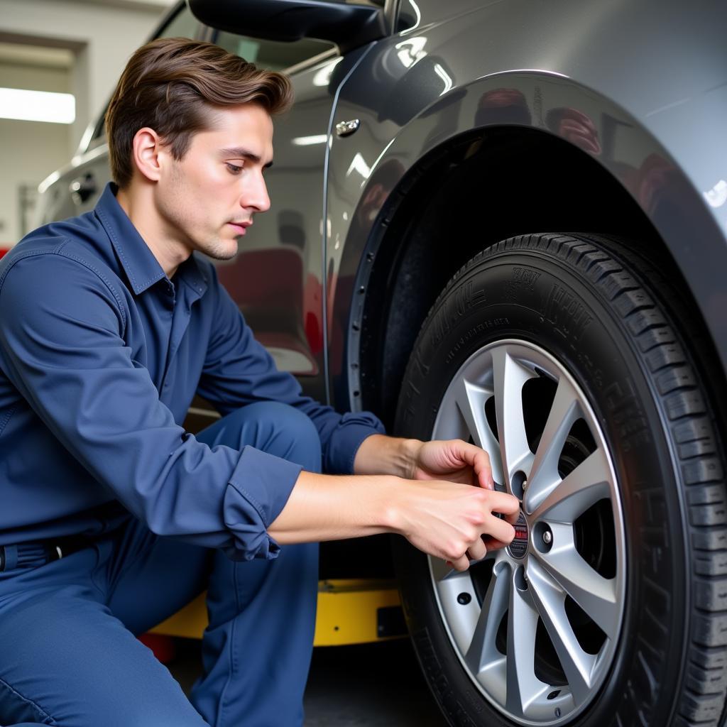 A car undergoing routine maintenance at an auto service center, emphasizing the importance of preventative care for vehicle longevity.