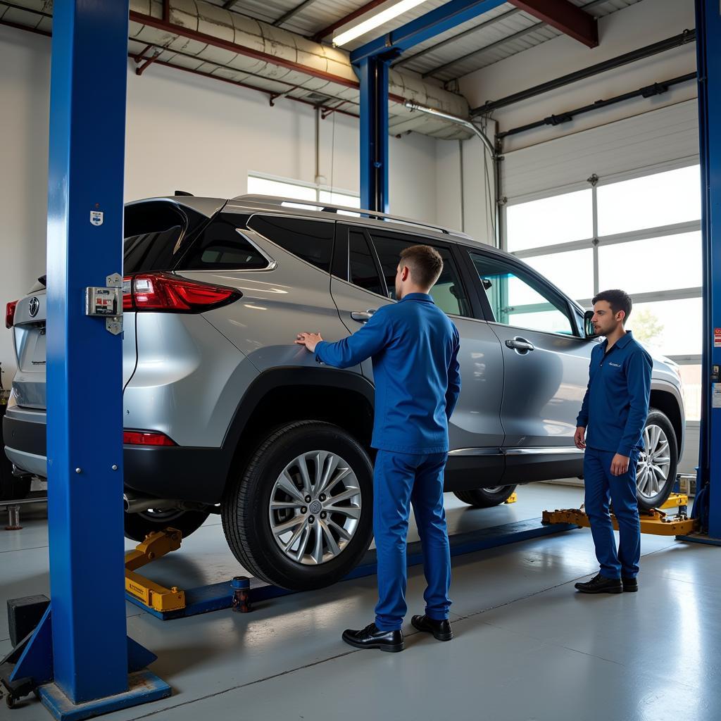 Car Undergoing Routine Maintenance at Service Center