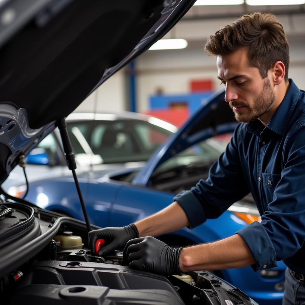 Mechanic Working on a Car Engine in Castle Rock