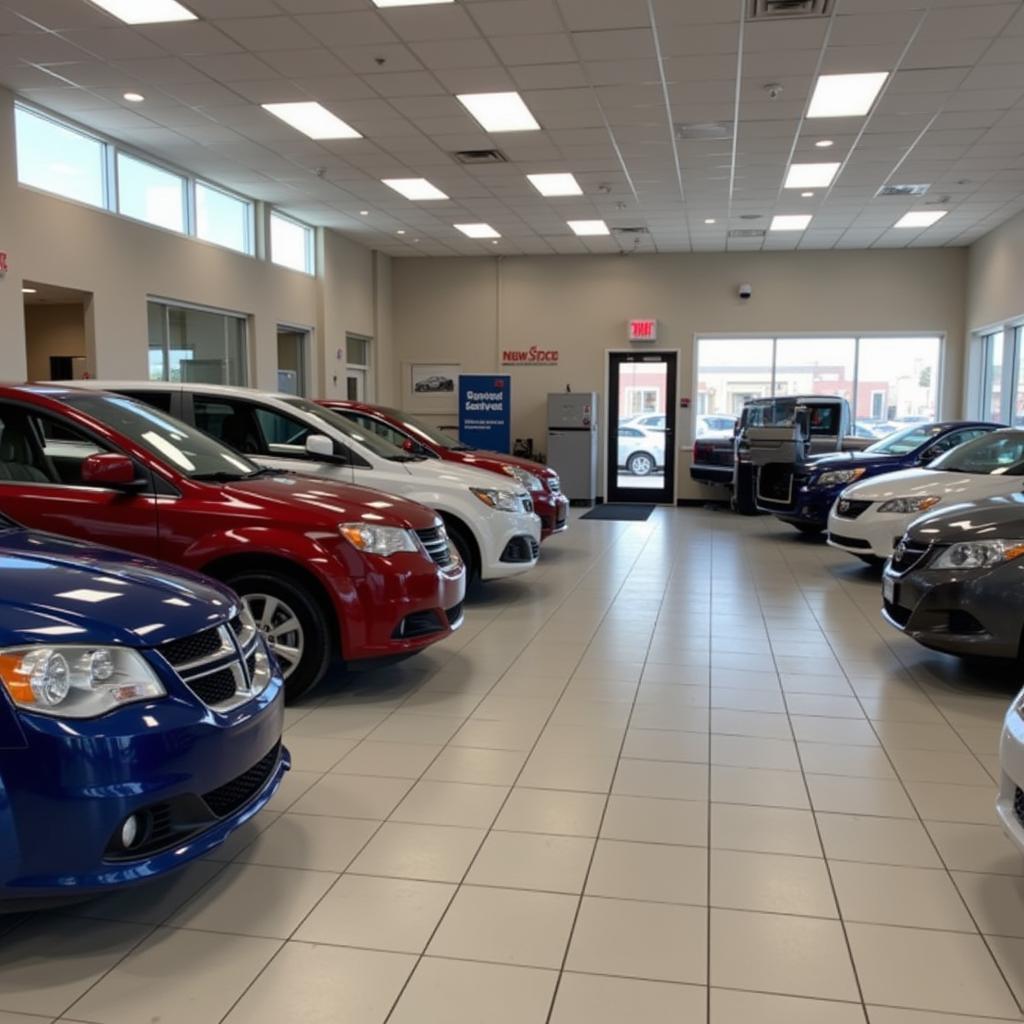 New cars displayed in the showroom at C&C Auto Sales & Service Inc.