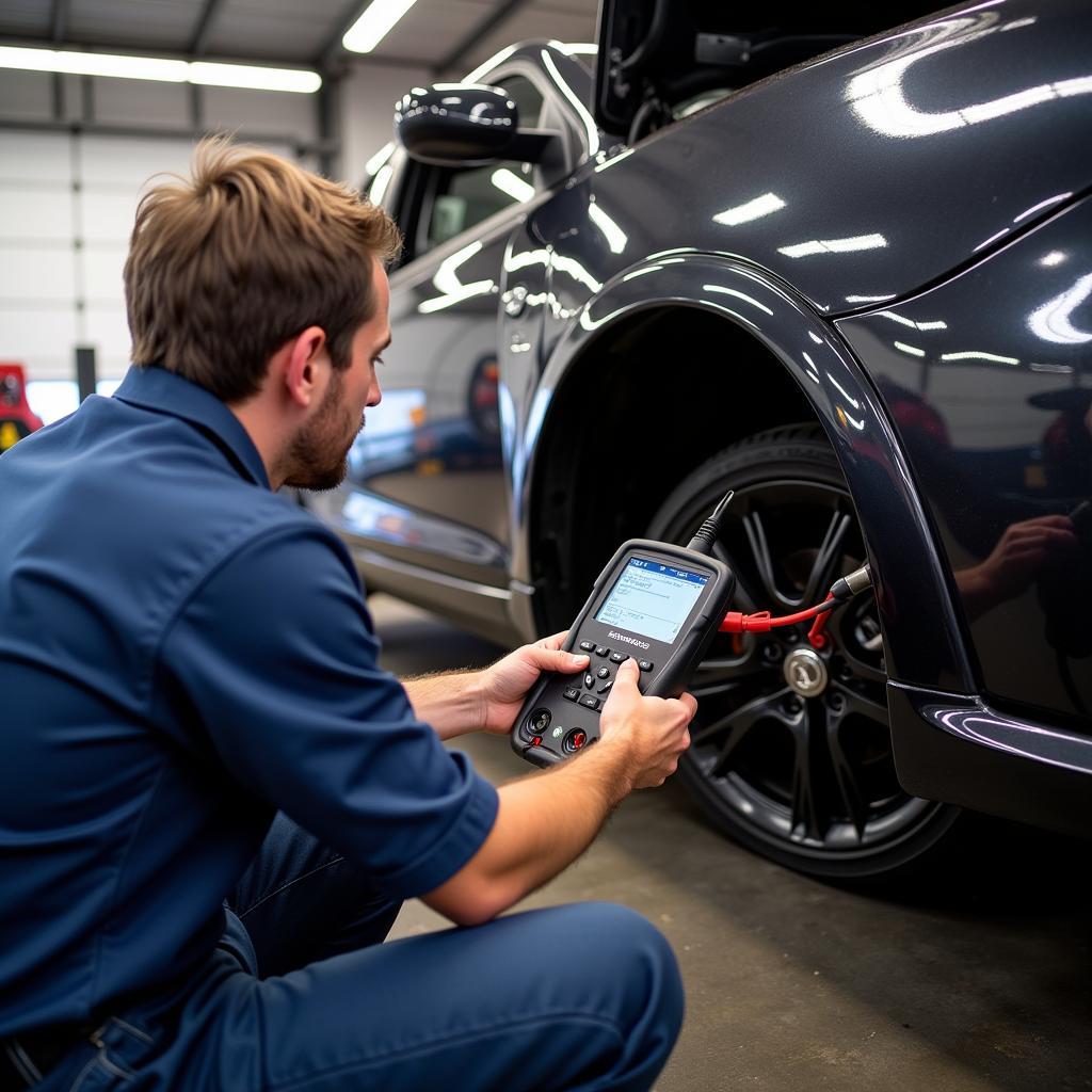 Certified auto electrician working on a vehicle's electrical system