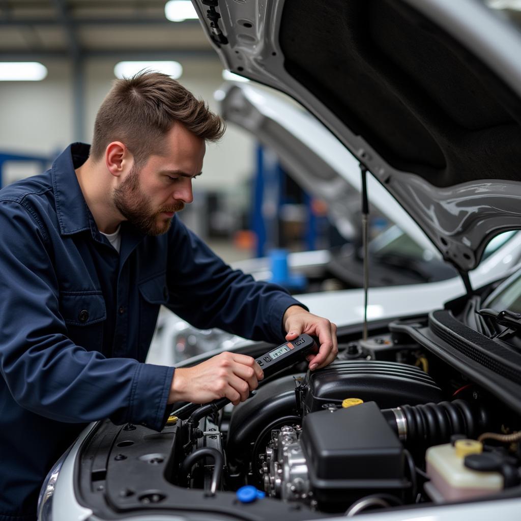 Certified Auto Mechanic Performing Inspection