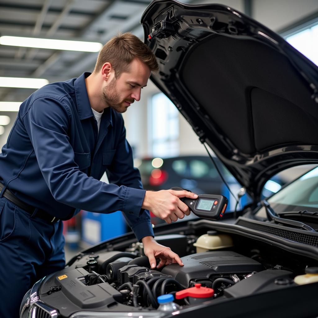 Certified Auto Mechanic Using Diagnostic Tool