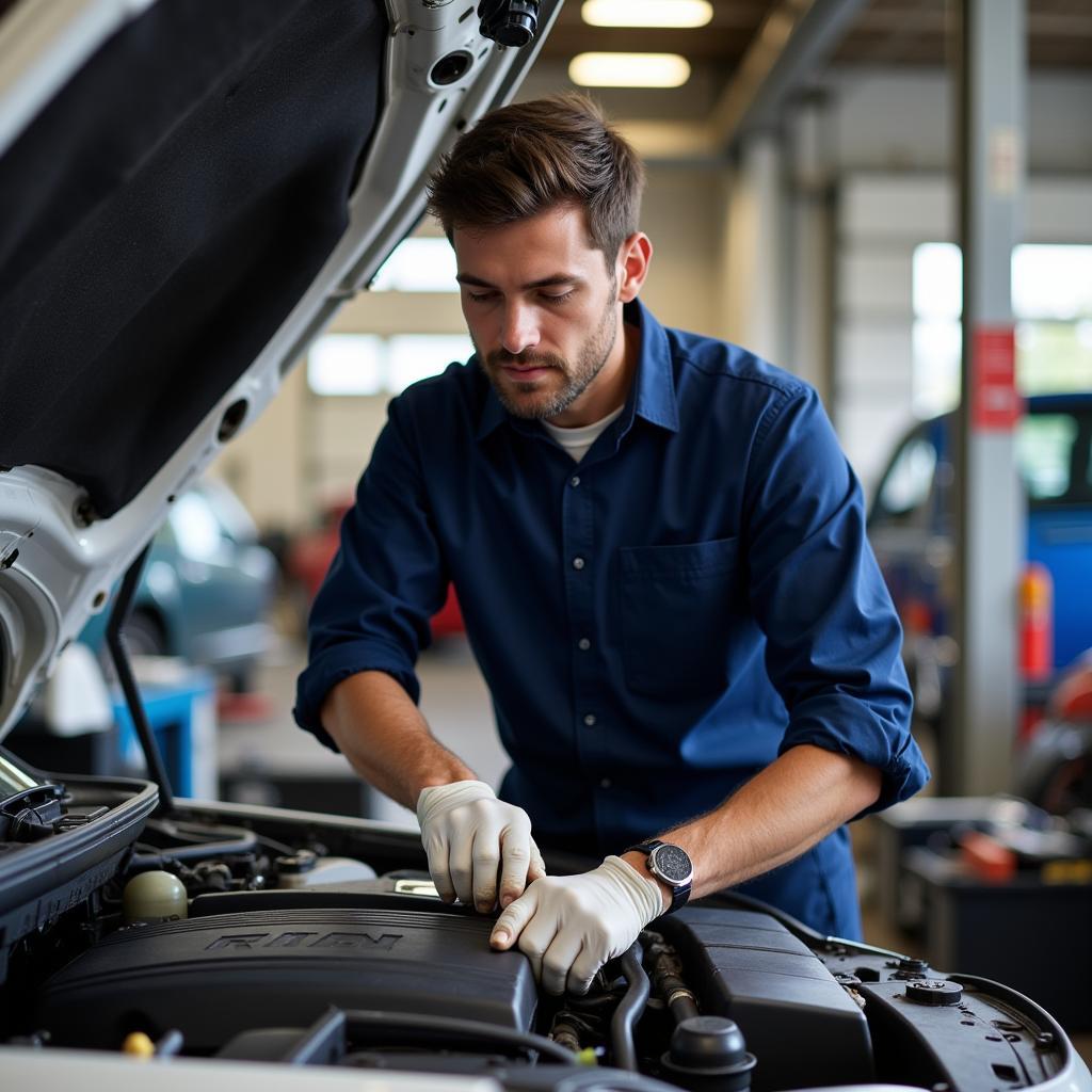 Certified Auto Mechanic Working on a Car