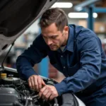 Certified Auto Mechanic Working on a Car Engine