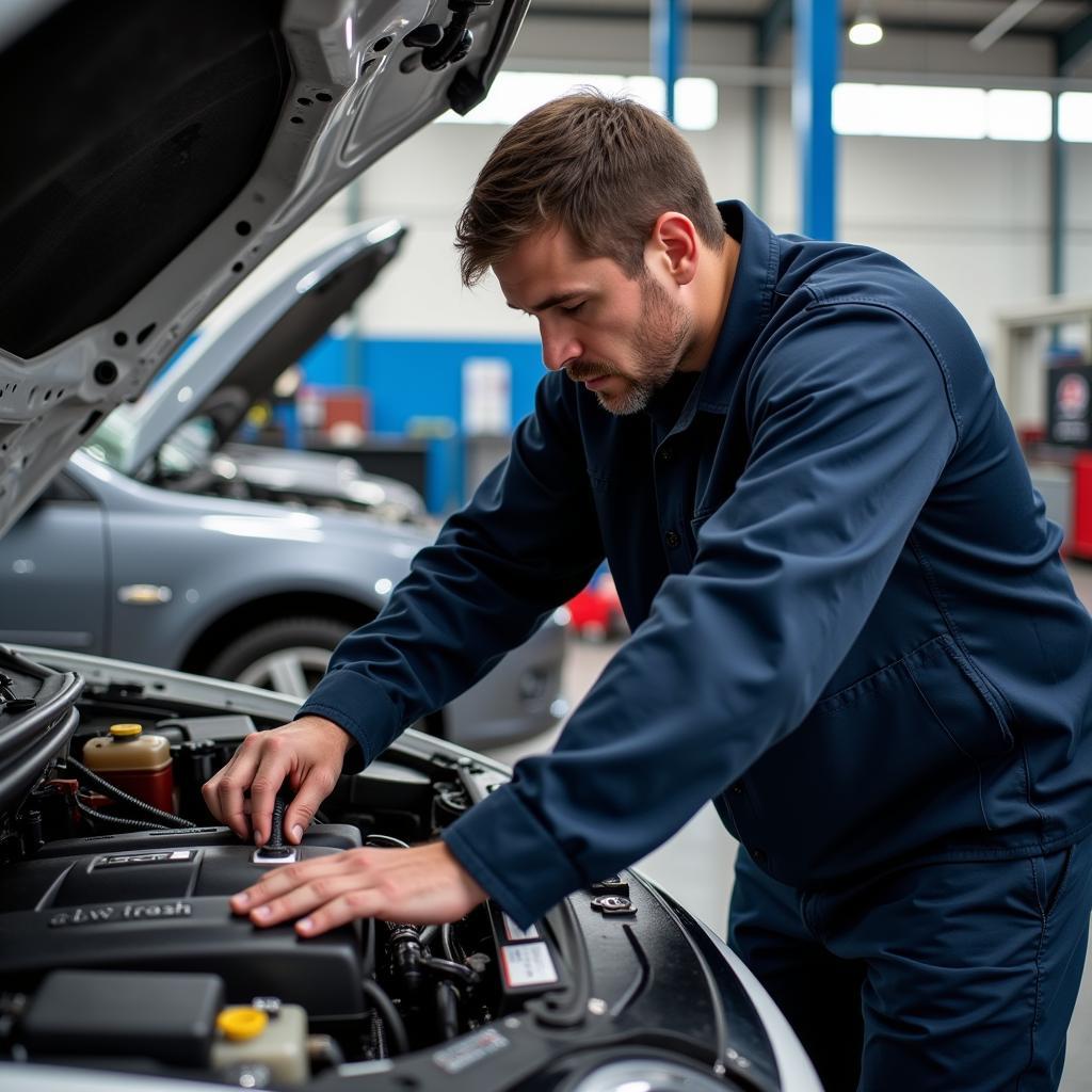 Certified Auto Mechanic Working on an Engine