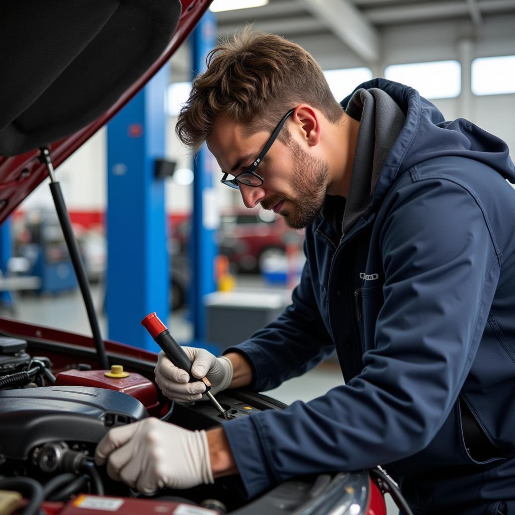 Certified Auto Service Technician Working on a Car