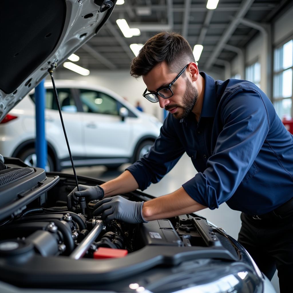 ASE Certified Auto Technician Working on a Car