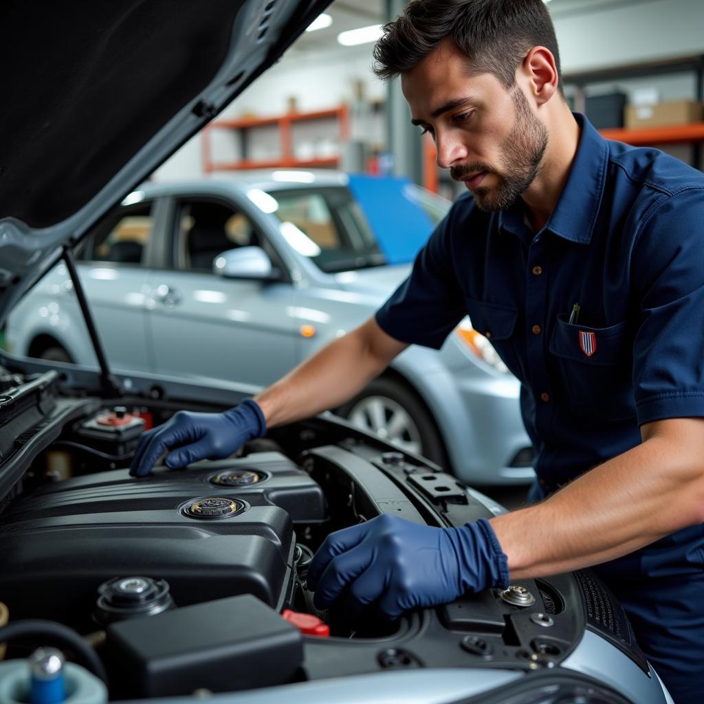 Certified Auto Technician Working on a Car Engine