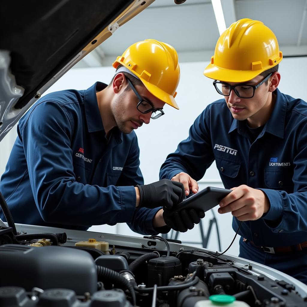 ASE Certified Technicians Working on a Vehicle