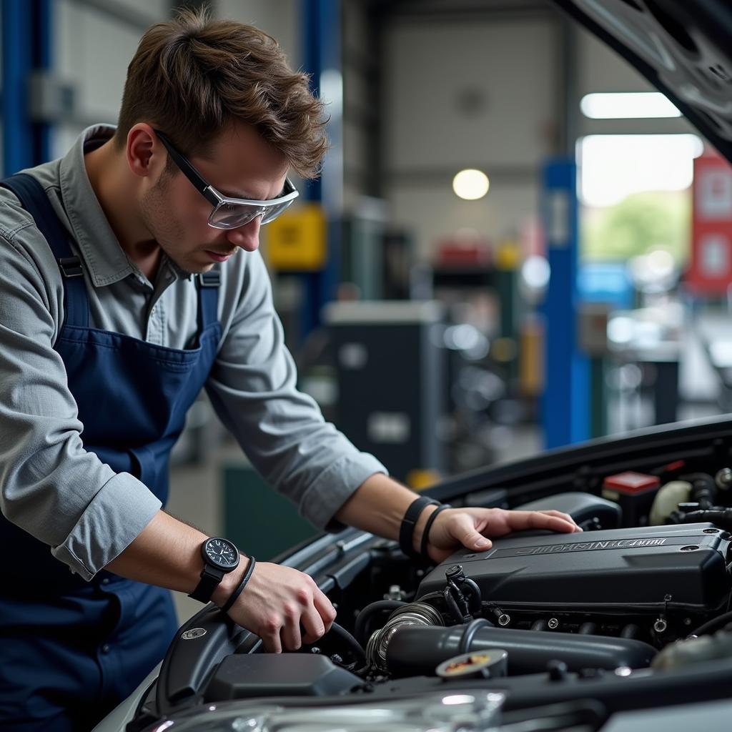 Certified Mechanic Working on a Car