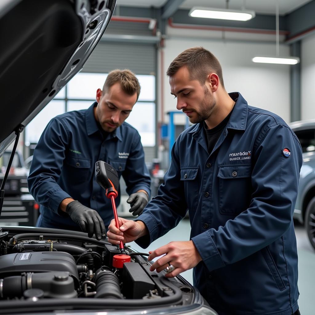 Certified Technicians Working on a Car