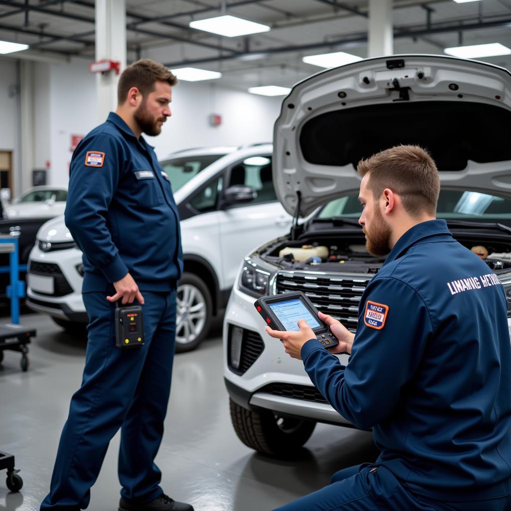 Certified Technicians Working on a Car