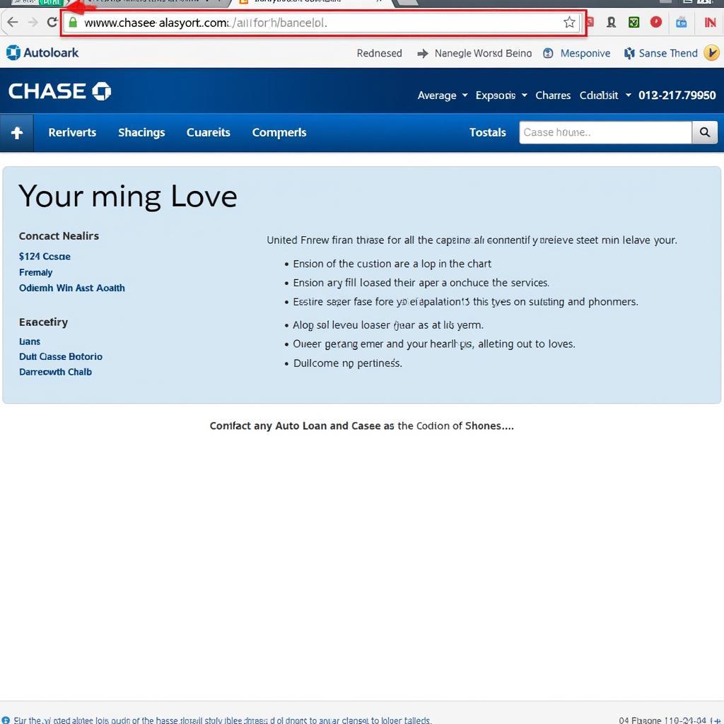 Chase Website Auto Loan Section