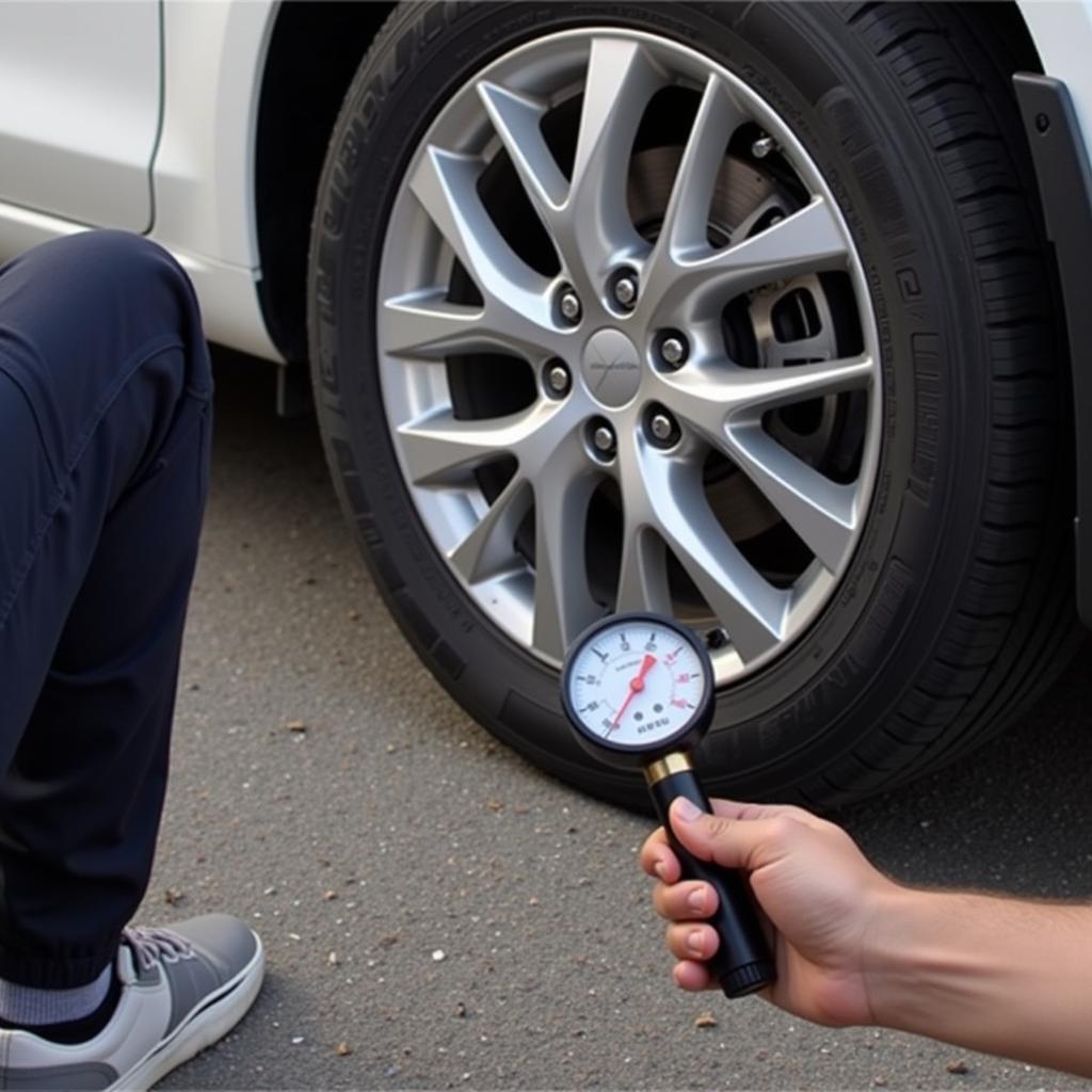 Checking Tire Pressure with a Gauge