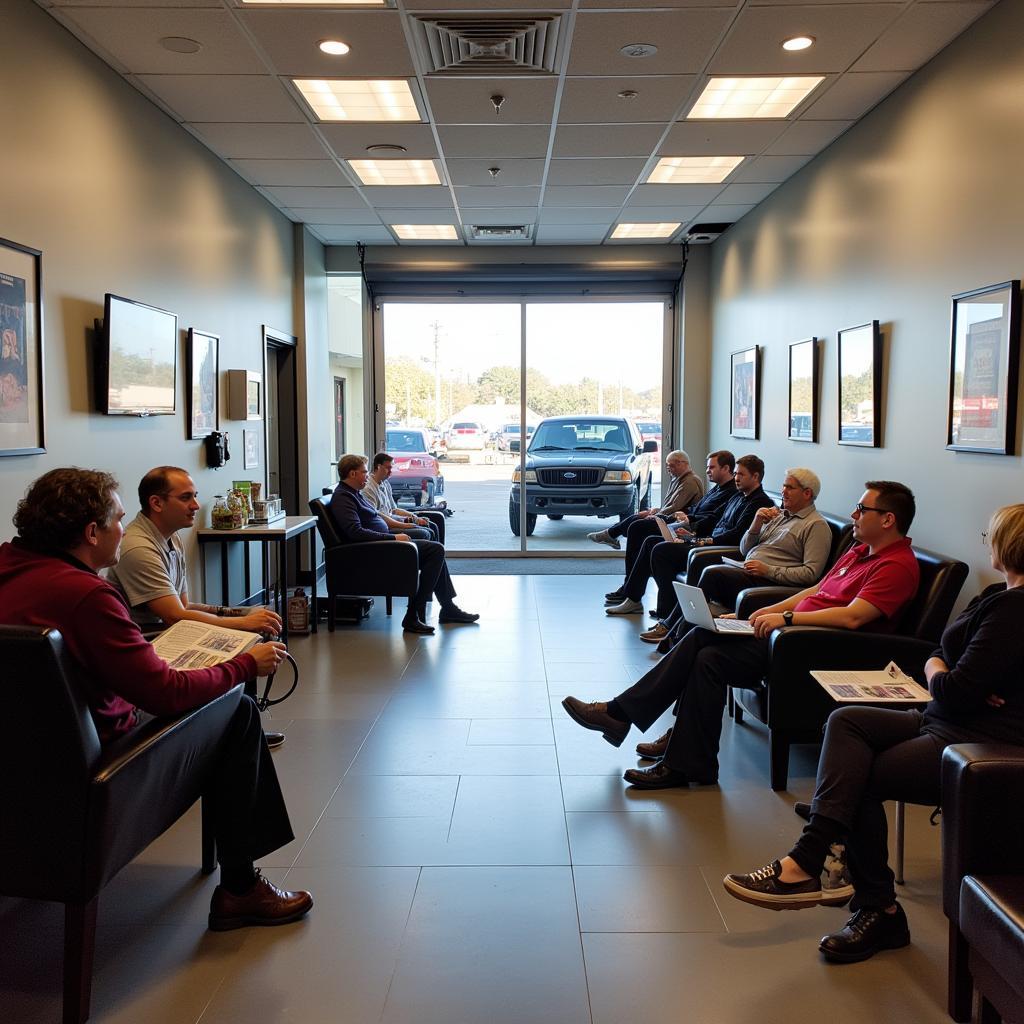 Modern and comfortable waiting area at a Chicago auto service center