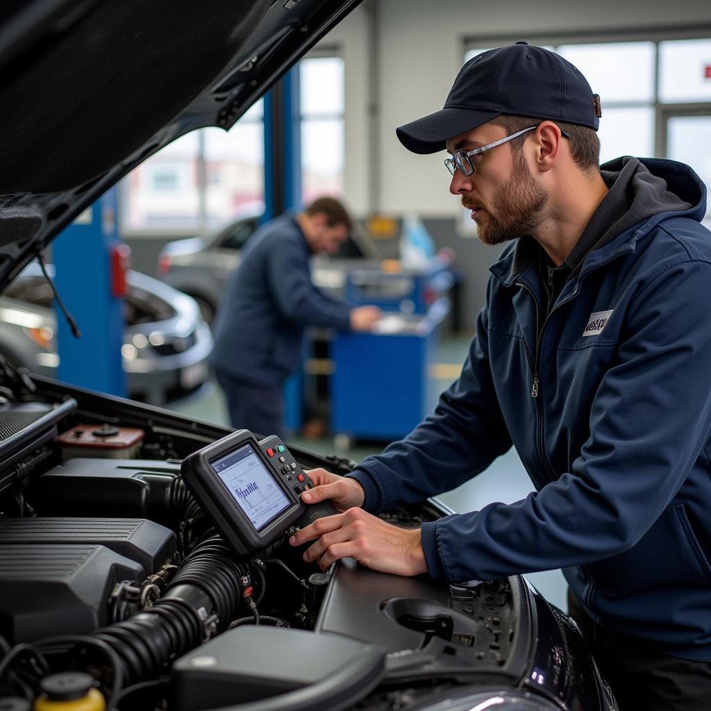 Chicago Auto Service Technician Inspecting a Vehicle