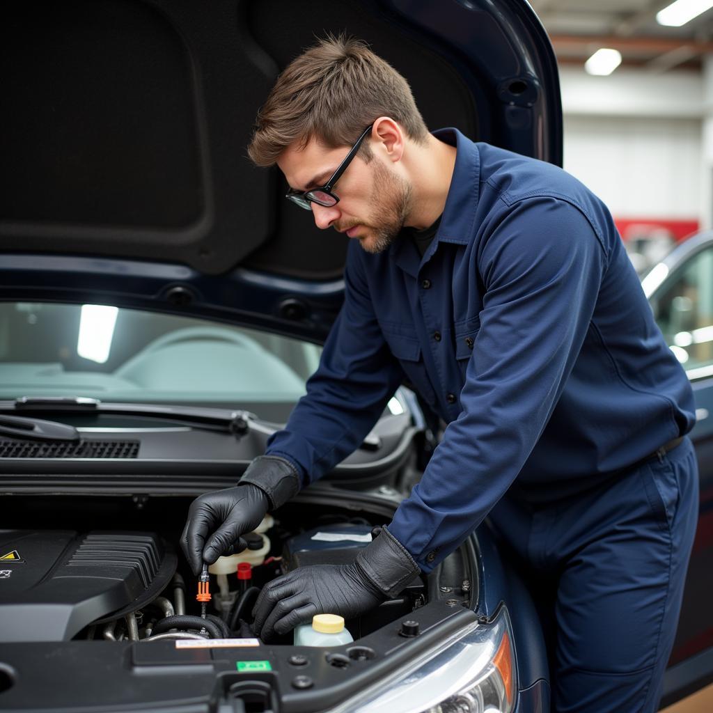 Mechanic Inspecting a Car