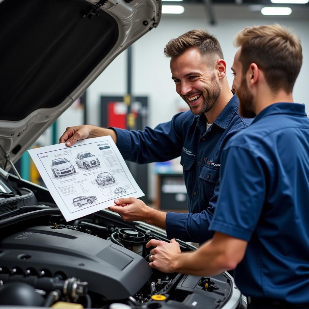 Image of a mechanic explaining car repairs to a customer