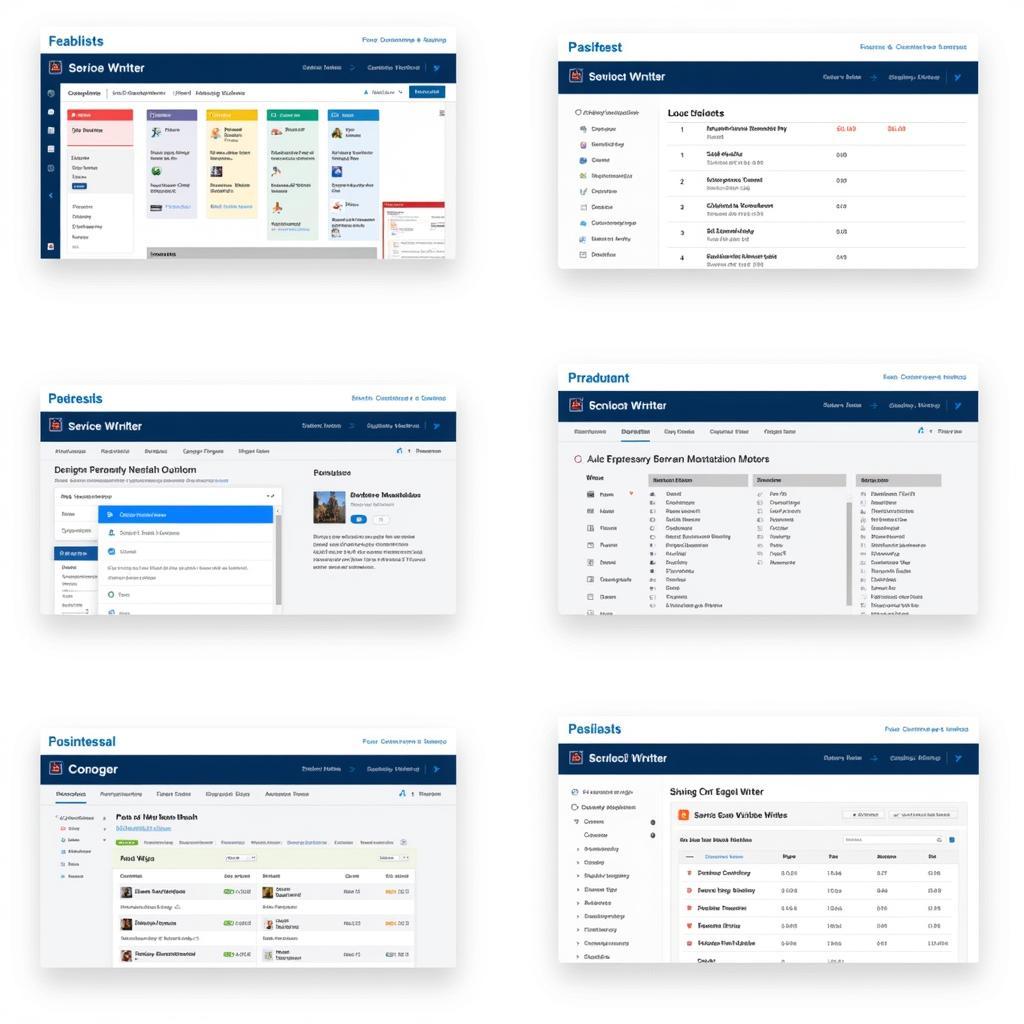 Different interfaces of various auto service writer software displayed on computer screens.