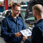 Mechanic Explaining Car Repair to Customer