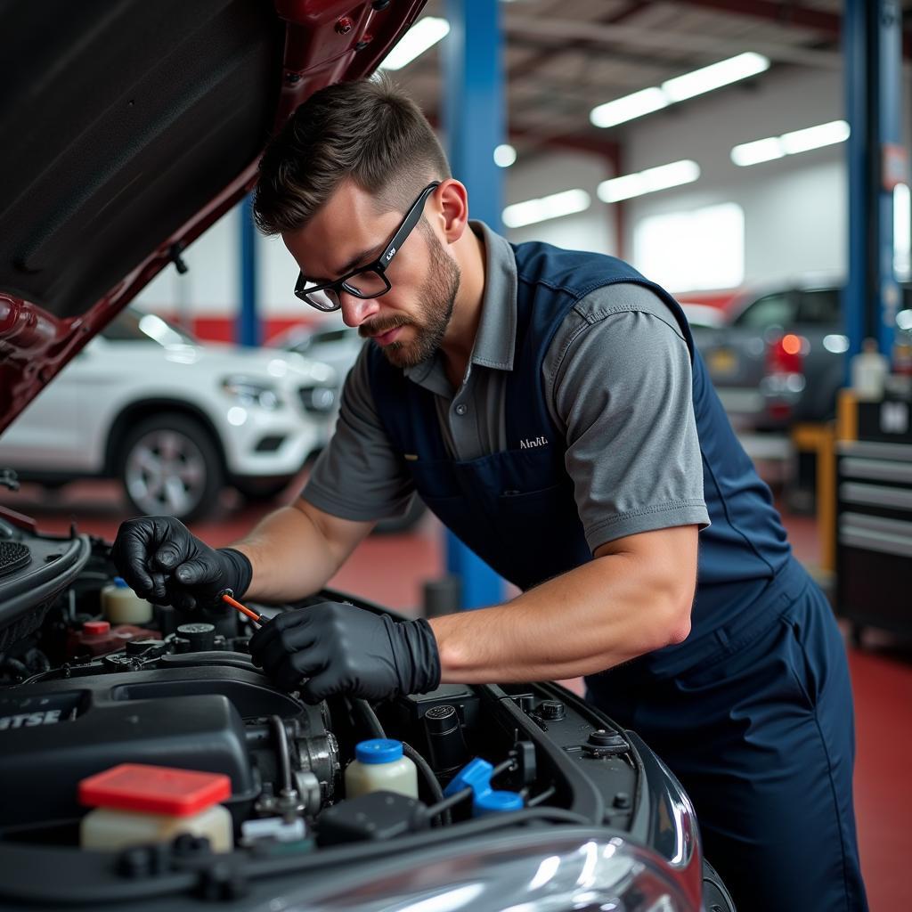 A mechanic working on a car engine at CK Auto Services Inc.