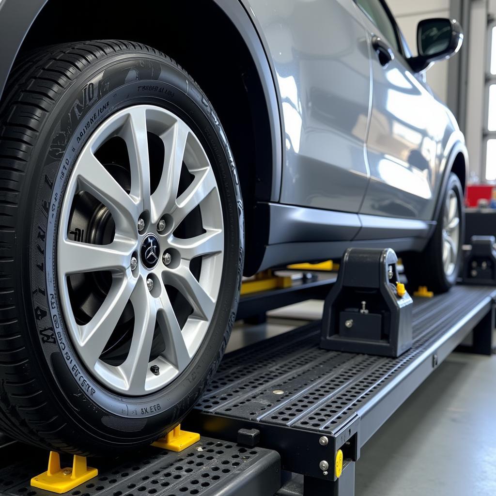 Modern alignment equipment in a Clarksburg auto shop