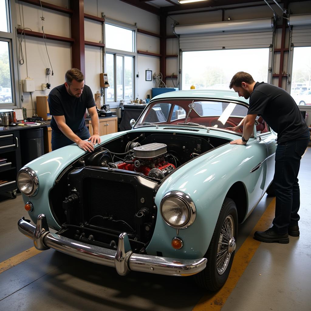 Classic car undergoing restoration in a Jupiter, FL workshop