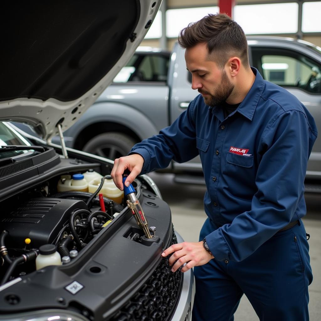 Experienced Cleveland auto mechanic working on a car engine.