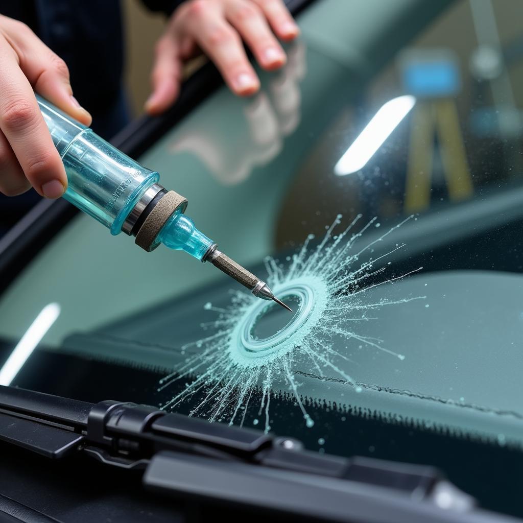 Close-Up of Windshield Repair Process