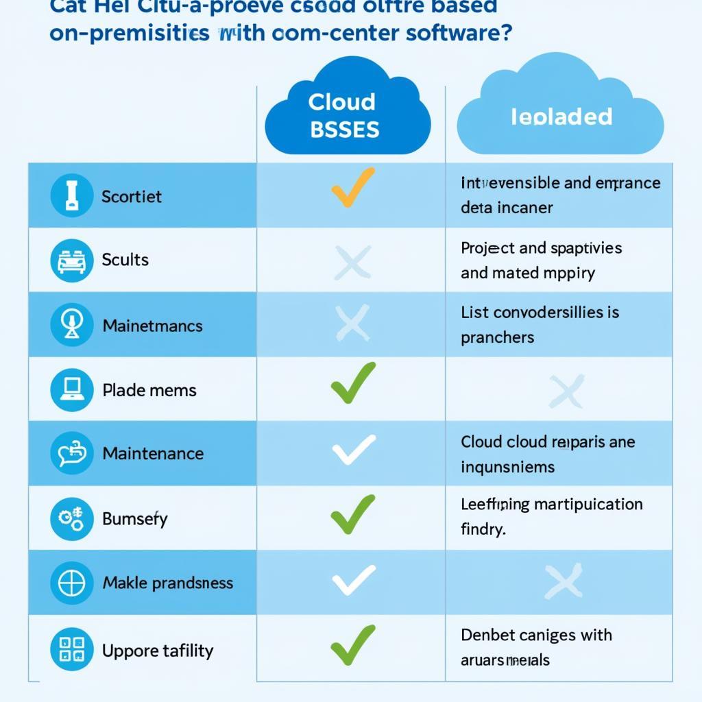 Comparison chart of cloud-based and on-premise auto service software.