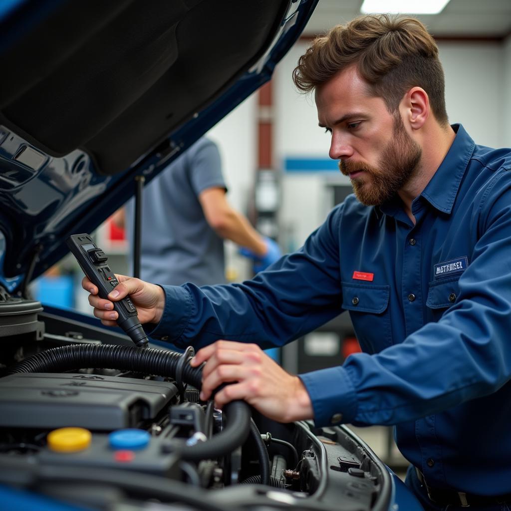 Crete Auto Mechanic Performing Diagnostics