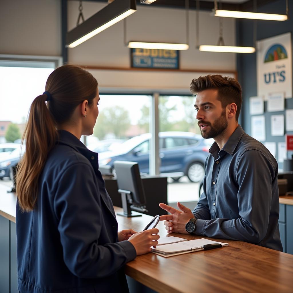 Customer at Auto Tag Service Counter