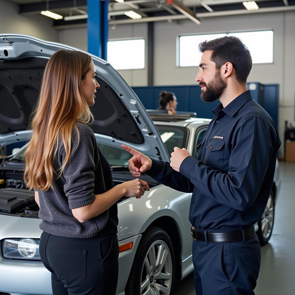 Customer Discussing Car Repair with Mechanic