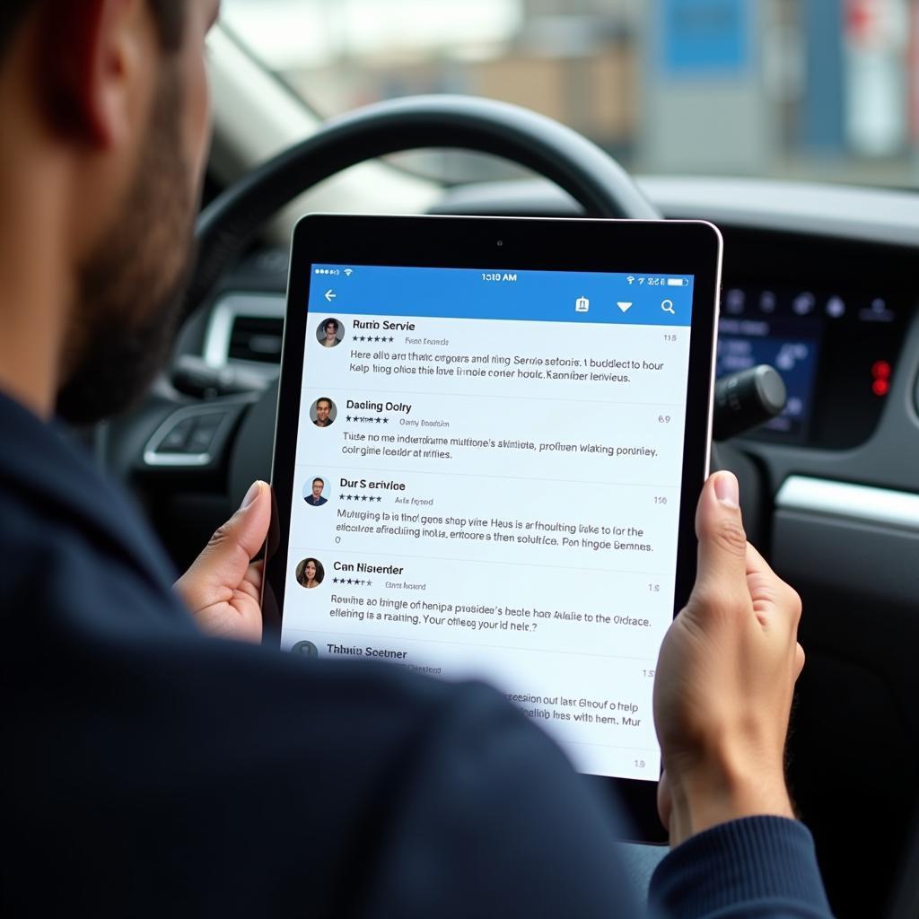 Customer Reading Online Reviews on a Tablet