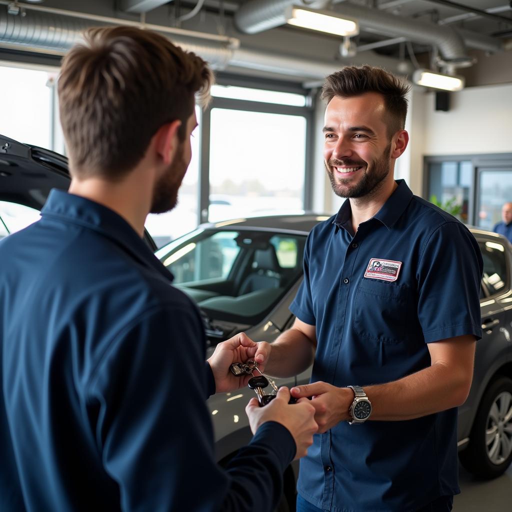 Customer Receiving Car After Service