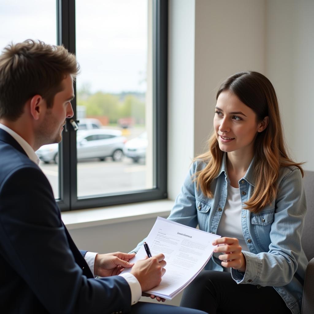 Customer Reviewing Auto Insurance Policy with Agent