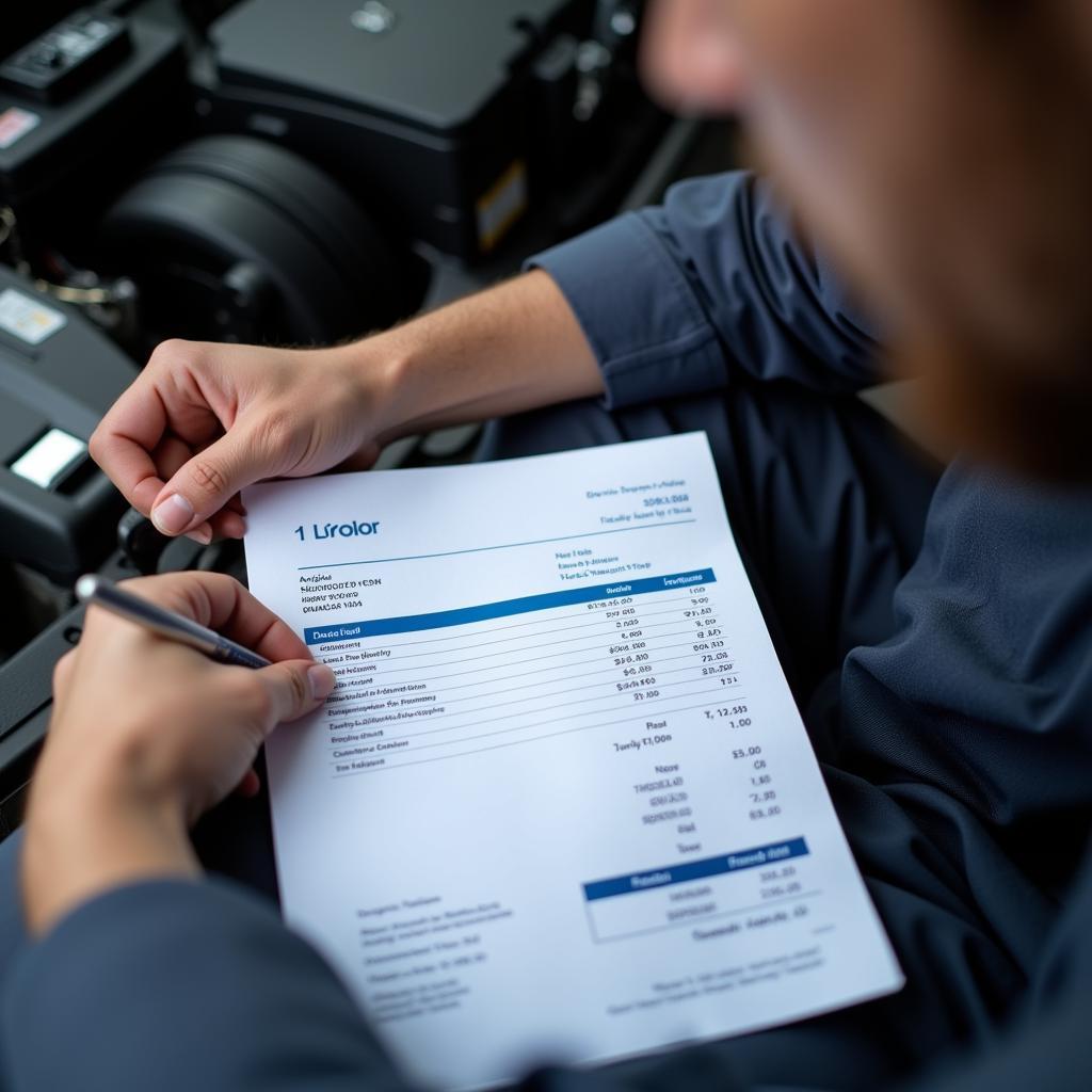 Customer reviewing their auto service invoice