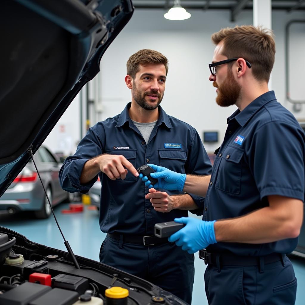 Customer discussing car repairs with a mechanic