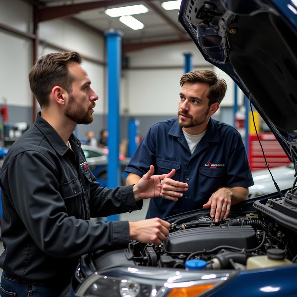 Customer Discussing Car Issues with Mechanic