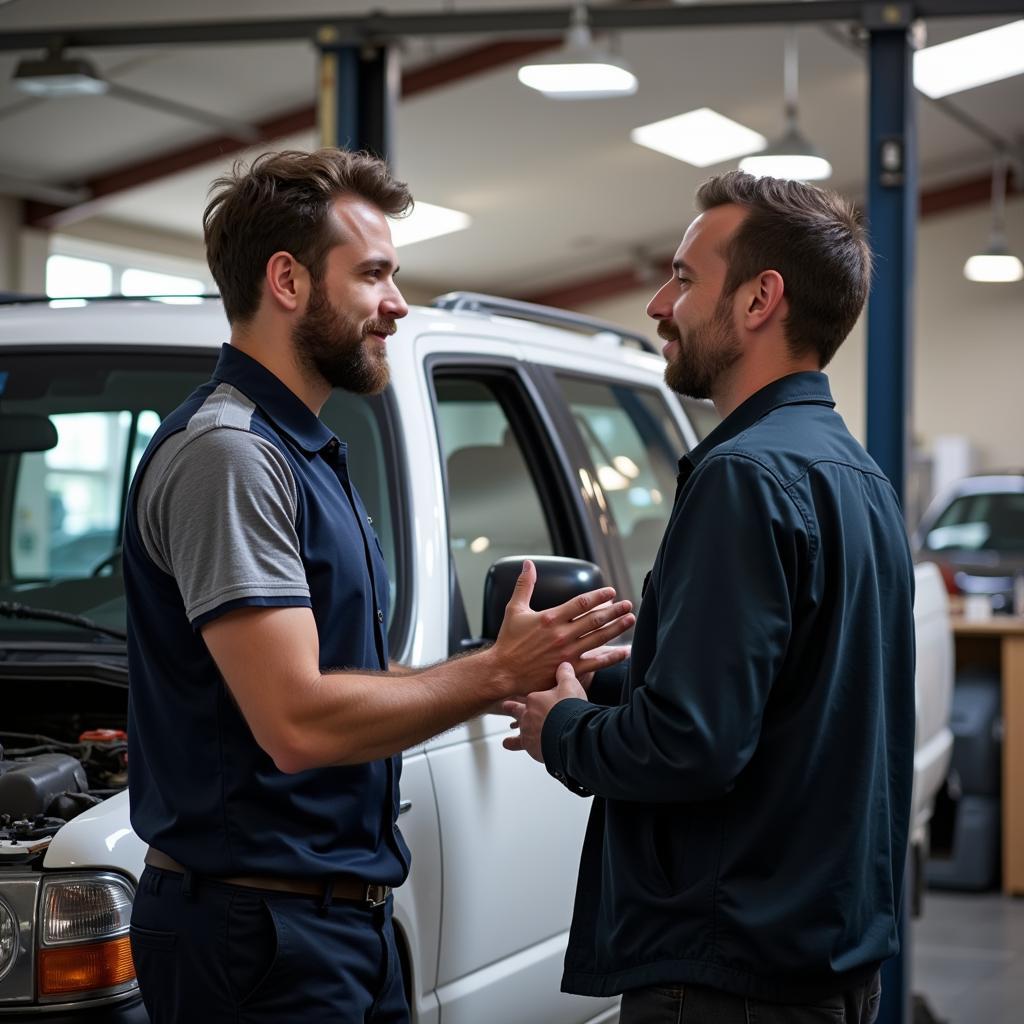 Customer Discussing Car Issues with Mechanic in North Bay