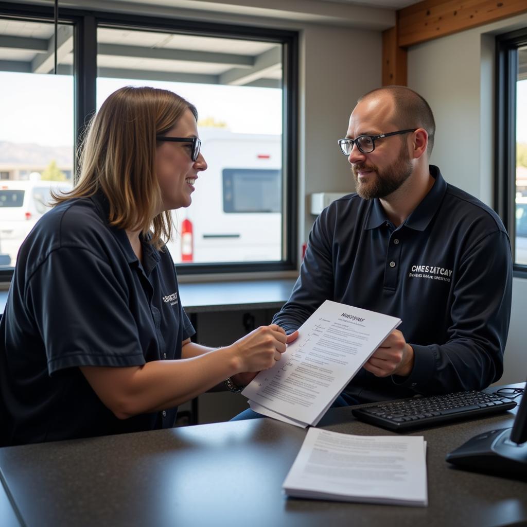 Customer Discussing RV Service Needs with an Advisor