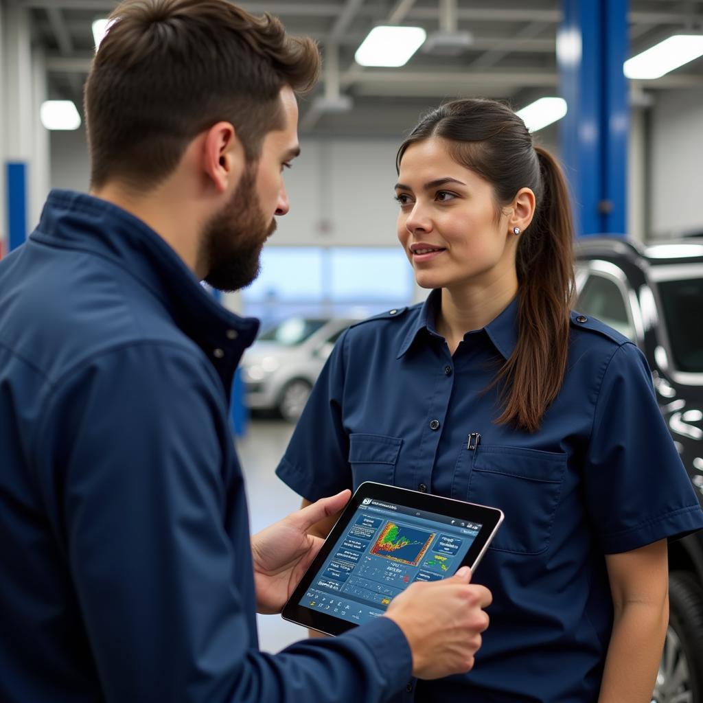 Customer Discussing Car Maintenance with a Service Advisor