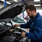 Mechanic Working on a Car in a Dayton Auto Repair Shop