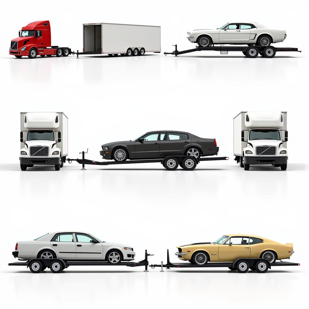 Various car transport methods and trailers.