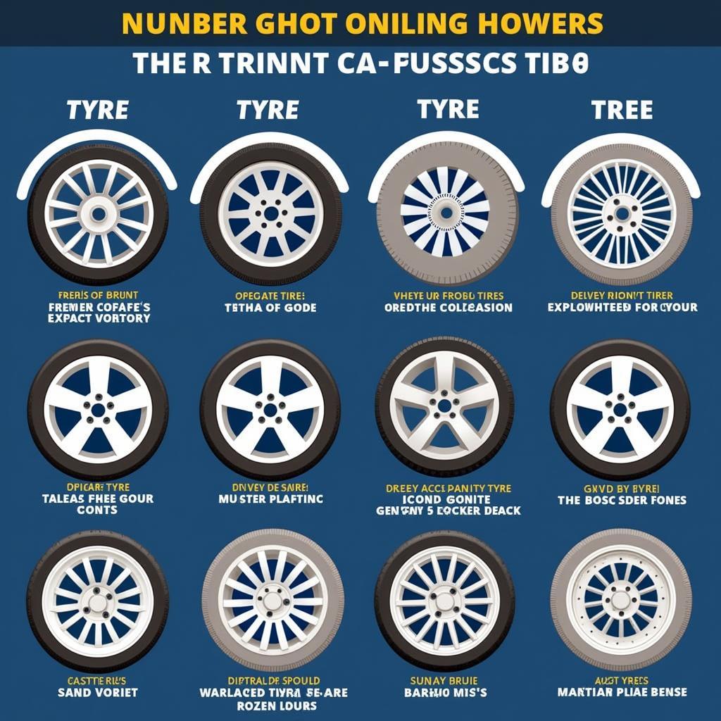 Different types of car tyres suited for various driving conditions like summer tyres, winter tyres, all-season tyres, and performance tyres.