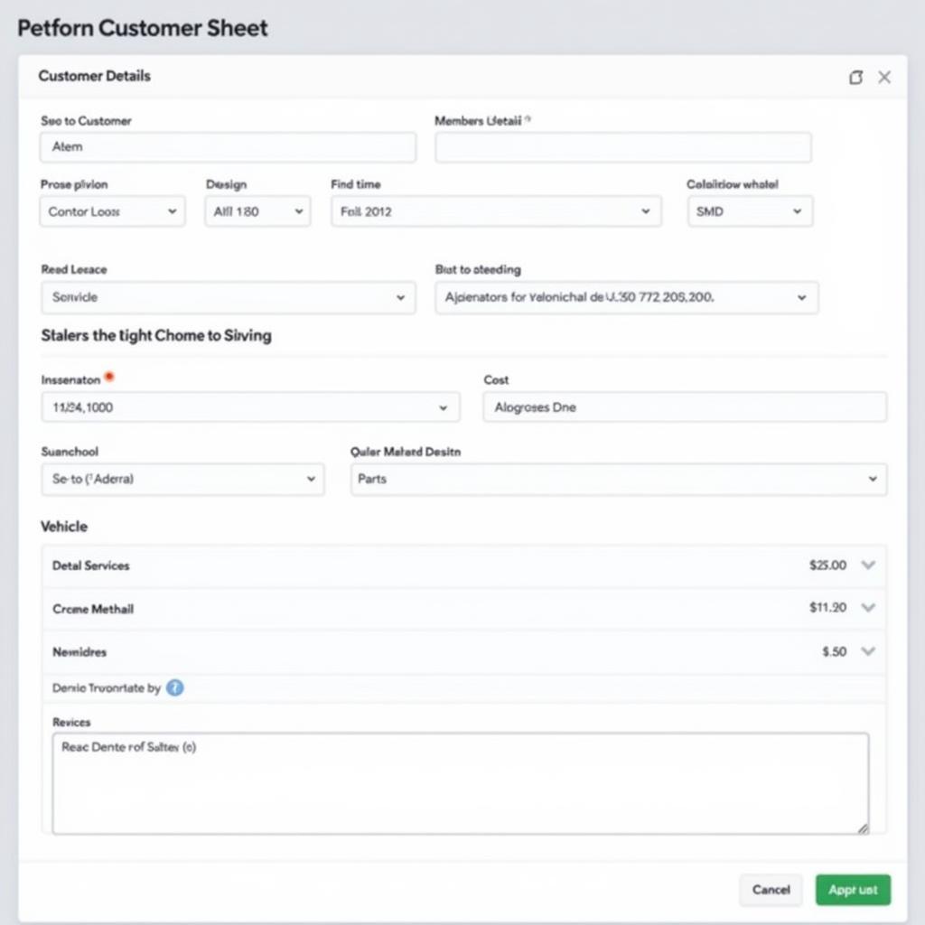 Digital Auto Service Sheet Software Interface