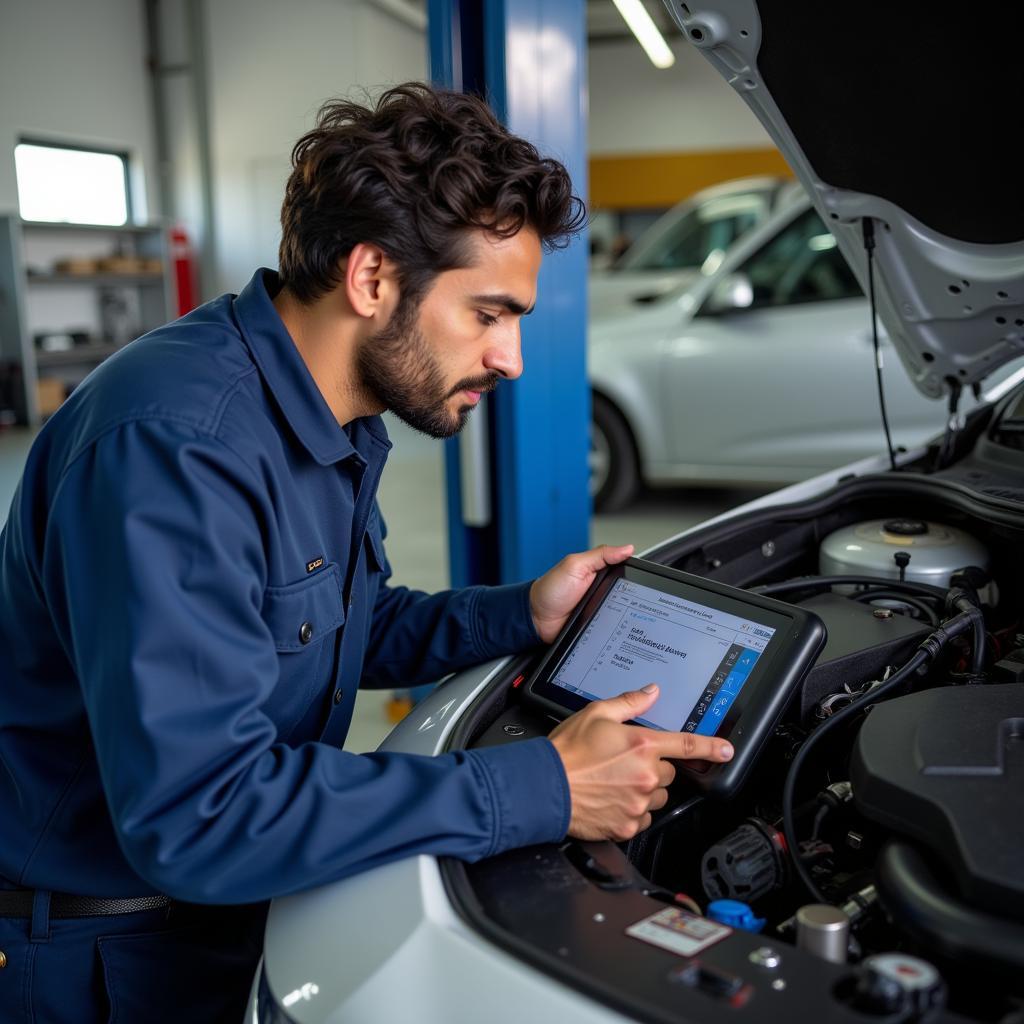 Mechanic Performing Car Diagnostics in Dubai